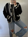 Kukombo Women Y2k Contrast Tie Cardigan Sweater Long Sleeve Open Front Oversized Cardigan Knitwear Tops Streetwear