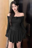 Kukombo Off-Shoulder Long Sleeve Backless Mini Dress