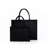 Kukombo S/M/L Black Jute Tote Bags DIY Blank Grocery Handbag for Women Burlap Handbag Large Capacity Travel Organizer with Handle