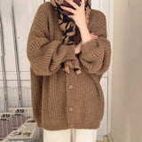 Kukombo V Neck Women's Oversize Cardigan Korean Fashion Long Sleeve Sweater Jacket Women Solid Single Breasted Chic Cardigans