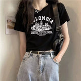 Kukombo Graphic T Shirts Womens Short Sleeve White Black Crop Tops Woman 2024 Korean Fashion Clothing Summer Y2k Harajuku Female Tshirt