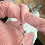 Kukombo Pink Knitted Sweater Cardigan Women Single Breasted V Neck Sweaters Woman Autumn Winter Solid Color Soft Cardigans Ladies