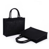 Kukombo S/M/L Black Jute Tote Bags DIY Blank Grocery Handbag for Women Burlap Handbag Large Capacity Travel Organizer with Handle