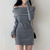 Kukombo Fashion Women Korean Dress Casual Sexy Elegant Female Mini Dresses Y2K All Match Knitted Long Sleeve Dress Spring New