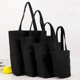 Kukombo Black Canvas Tote Cotton Bags Large Capacity Handbag Folding Cosmetic Bag Student Shoulder Bags Canvas Shopping Bag