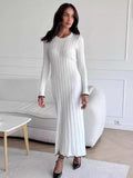 Kukombo TARXUXY Long Sleeve Knitted Dress For Women Autumn Winter Slim Sexy Striped Sweater Long Dresses Female Elegant Party Clothes