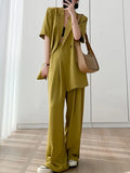 Kukombo Short Sleeve Wide Leg Pants Blazer Suit Summer New Fashion Work Business Casual Female Clothes Two Piece Set