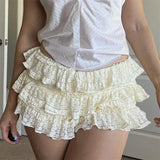 Kukombo Y2k Girls Ruffle Bloomer Shorts Women Lace Layered Low Rise Micro Boxer Shorts Pajamas Bottoms Cute Pettipants