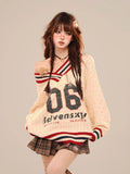 Kukombo 2000s American Vintage Knitted Sweater Women Casual Striped Long Sleeve Loose Korean Fashion Pullover Y2k Party Retro Clothing