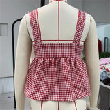 Kukombo Y2k Tank Top Sleeveless Women Red Gingham Bow Tie Down Camisole Ruffle Hem Peplum Tops Summer Streetwear