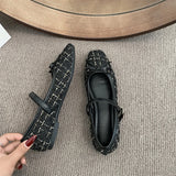 Kukombo Elegant Loafers Shoes 2024 Spring Women Buckle Soft Sole Single Shoes Women Fashion Round Toe Granny Flats Shoes