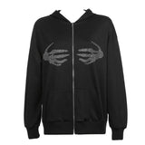 Kukombo Skeleton Hands Rhinestone Hoodie