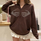 Kukombo Skeleton Hands Rhinestone Hoodie