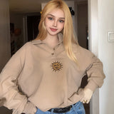 Kukombo Sun Embroidery Button Up Sweatshirt