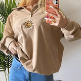 Kukombo Sun Embroidery Button Up Sweatshirt