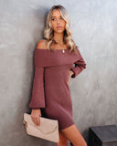 Kukombo Tammy Off The Shoulder Ribbed Knit Sweater Dress - Cinnamon - FINAL SALE