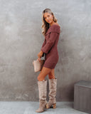 Kukombo Tammy Off The Shoulder Ribbed Knit Sweater Dress - Cinnamon - FINAL SALE