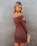 Kukombo Tammy Off The Shoulder Ribbed Knit Sweater Dress - Cinnamon - FINAL SALE