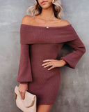 Kukombo Tammy Off The Shoulder Ribbed Knit Sweater Dress - Cinnamon - FINAL SALE