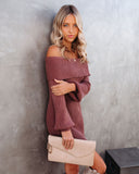 Kukombo Tammy Off The Shoulder Ribbed Knit Sweater Dress - Cinnamon - FINAL SALE