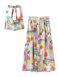 Kukombo Colorful Printed Suspenders Skirt Set Holiday Bikini Halter Vest Top Women Patchwork Quilted High Waist Beach Half Skirt Summer ootd outfit idea