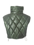 Kukombo Solid Color Argyle High Neck Drawstring Short Puffer Jacket