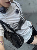 Kukombo Black Lace Bra Print White Graphic T-Shirt Fashion Woman Blouse Tees 2024 O Neck Short Sleeve Casual Street Sweats Tops