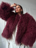 Kukombo Spring Outfits Elegant Fluffy Faux Fur Coat Women Tassel Long Sleeve Oversize Loose Female Jackets Winter Lady Thick Warm Street Outerwear