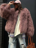 Kukombo Spring Outfits Elegant Fluffy Faux Fur Coat Women Tassel Long Sleeve Oversize Loose Female Jackets Winter Lady Thick Warm Street Outerwear