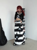 Kukombo Summer Goth Stripe Bust skirt Japan Clothing Punk 2000s Girl Skull Dresses Y2k Aesthetic kawaii Streetwear Straight Dress Womens ootd