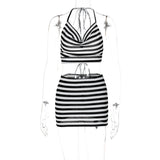 Kukombo Lyegns Striped Print Zebra Halter Cami Top Mini Skirt 2 Piece Set Summer Beachwear Y2K Streetwear Evening Casual ClothingChristmas Gifts