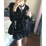 Kukombo Y2K Ruffles Mini Dress Women Harajuku Vintage Bandage Dresses Summer Gothic Aesthetic Sexy V Neck Long Sleeve Bodycon Vestidos ootd