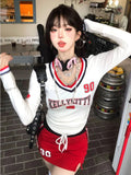 Kukombo  Korean Fashion Graphic T Shirts Women Streetwear Y2k Aesthetic Letter Printed Tees Kpop Grunge Long Sleeve Crop Tops ootd