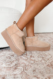 Kukombo Comfortably Confident Faux Fur Lined Platform Ankle Booties (Oat)