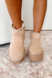 Kukombo Comfortably Confident Faux Fur Lined Platform Ankle Booties (Oat)