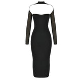 Kukombo outfit Autumn Party Dresses Sexy Bodycon Corset Dress Black Long Sleeve Mesh Dress Casual Holiday Dress Women