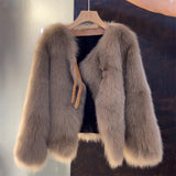 Kukombo Spring Outfits Fluffy Faux Fur Women Coats Lace Up Long Sleeve Solid Female Overcoats Winter Elegant Fashion Warm O Neck Ladies Streetwear