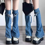 Kukombo Outfit Jeans women Clothing Socks Y2K Legging Gothic Streetwear Femme Buckle Flared Leg Jeans Foot Cover Vintage Emo Girl Sweet Clothes