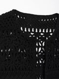 Kukombo Outfit Hollow Out Crochet Knitted Women's Vest Sleeveless Tassels Open Front Slim Cardigan Waistcoat 2024 New Fashion Knitwear Crop Top