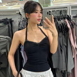 Kukombo Halter Knit Lace Backless Cami Tank Crop Top Long Pant Sets Women'S Sets Summer Y2K Streetwear Korean Casual ClothingChristmas Gifts