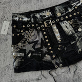 Kukombo Outfit Y2k Gothic Shorts Vintage Women Hole Rivet Rhinestones Hip Hop Emo Girl Tassels Anime Pants Sexy Summer Hot Denim Mini Shorts