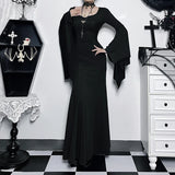 Kukombo Outfit Women's Gothic Addams Family Bat Sleeve Mermaid Dress