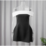 Kukombo Outfit Women Black White Back Trailing Bow Tie Dress Sexy Off Shoulder Backelsss Sleeveless Short Robe Female Elegant Party Gown