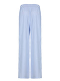 Kukombo Blue Stripe Casual Loose Baggy Trousers For Women Button Details Elastic High Waist Boho Fashion Straight Leg Pants