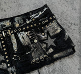 Kukombo Outfit Y2k Gothic Shorts Vintage Women Hole Rivet Rhinestones Hip Hop Emo Girl Tassels Anime Pants Sexy Summer Hot Denim Mini Shorts