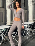 Kukombo outfit Knitted Long Sleeve Zipper Hooded Women Two Piece Sets Thicken Sweater Skinny Long Pant Suit Solid Casual Sweatshirt