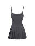 Kukombo Solid Sleeveless Fit And Flared Spaghetti Strap Pleated Dresses Women Sweet Style Summer Clothes