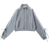 Kukombo Blokette Bows Side Stripe Zip Up Sweatshirt