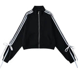 Kukombo Blokette Bows Side Stripe Zip Up Sweatshirt