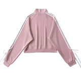 Kukombo Blokette Bows Side Stripe Zip Up Sweatshirt